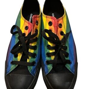Converse Rainbow Stripe Low-Top Sneakers in Black Accents